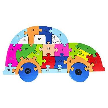 Imagem de Quebra Cabeça Infantil 3D Madeira MDF Alfabeto 26 Peças Carro Toy Mix