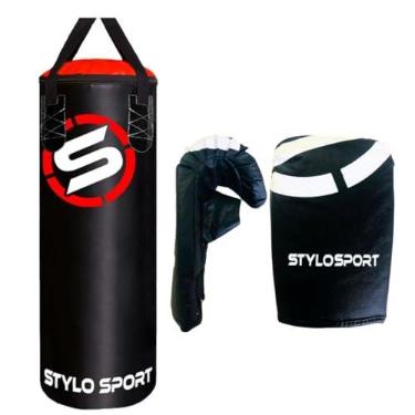 Imagem de Kit Infantil Saco de Boxe 70 + Luva Bate Saco Kids Stylo Sport (Preto)