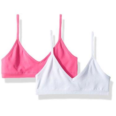 Imagem de Hanes Sutiã sem costura ComfortFlex para meninas, pacote com 2, Branco/Rosa borbulhante, XG