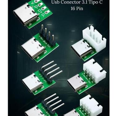 Imagem de Conector USB Tipo C 3.1 Verde Adaptador PCB Placa Conversão Energia Da