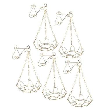 Imagem de Kit 5 Suporte Margarida Suspenso Completo para Vaso e Planta Dourado Com Corrente 44cm Para Pendurar Na Parede De Metal Artístico de Luxo