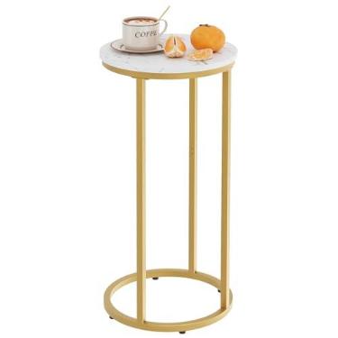 Imagem de Katrawu Mesa de canto em forma de C, mesa lateral redonda de madeira para sofá, pequena mesa de sofá com moldura de metal para quarto, sala de estar, cabeceira, cor dourada (30 cm P x 30 cm L x 60 cm