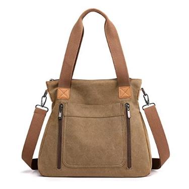 Imagem de Bolsa Feminina Lona Vintage Bolsa De Ombro Casual Uso Diário Bolsa Feminina De Ombro Bolsa De Mão Com AjustáVel Alça De Ombro (Marrom)