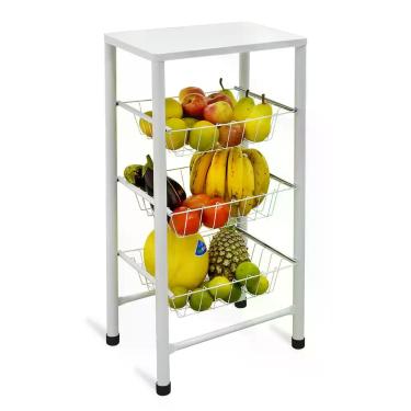 Imagem de Fruteira Chão Cozinha Tres Cestos Removíveis Tampo De Aço - aço mix