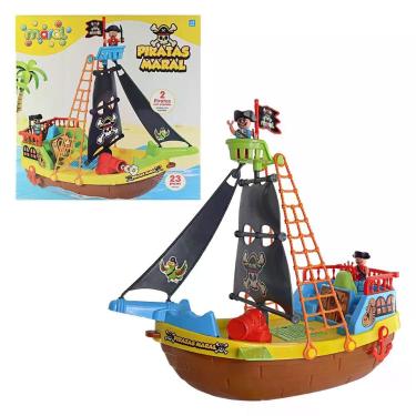 Imagem de Barco Pirata Com Rodinha Infantil 23 Peças Resistente - Maral