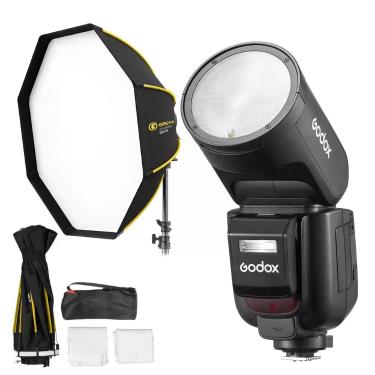 Imagem de Kit Flash Speedlight Godox V1pro Nikon Ttl Com Softbox Greika Gkx-65, 