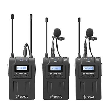 Imagem de Miaoqian BY-WM8 Pro-K2 UHF Sistema de microfone sem fio de canal duplo Receptor + transmissor A + Transmissor B com tela LCD compatível com câmera filmadora Ca-non Ni-kon Sony DSLR