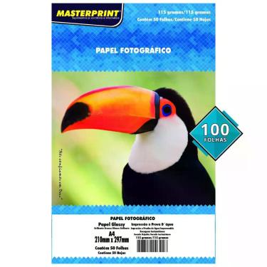 Imagem de Papel Fotográfico 115g A4 Glossy Branco Brilhante Masterprint com 100 