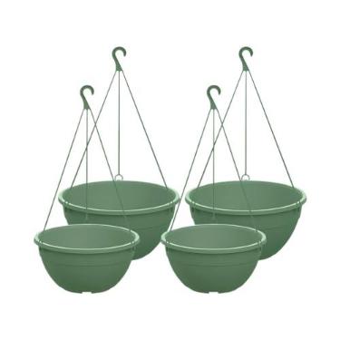 Imagem de Vasos Cuia Suspensos com Gancho 2 de 7,5L e 2 de 4,4L para Plantas Jardim Varanda Resistentes(Verde)