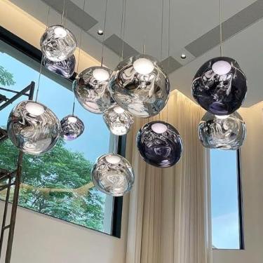 Imagem de Luminária pendente exclusiva em formato de lâmpada de lava - Lustre de design para escadas, casas, duplex, salas de estar, salas de jantar e balcões de bar (prateada, 28 cm)