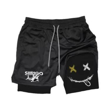 Imagem de Shorts De Corrida Masculinos Com Estampa De Rosto Sorridente, Secagem 