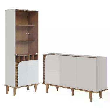 Imagem de Balcão Buffet E Cristaleira Com Adega Madrid C05 Off White Matte-freijó - Mpozenato