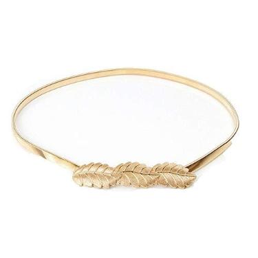 Imagem de Cinto feminino de couro skinny para cinto ajustável elástico fino fivela de liga para mulheres, vestido de casamento, decoração dourado, Três folhas, tamanho �nico