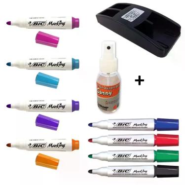 Imagem de Kit 8 Canetas P/ Quadro Branco c/ Apagador e Limpador - Kento