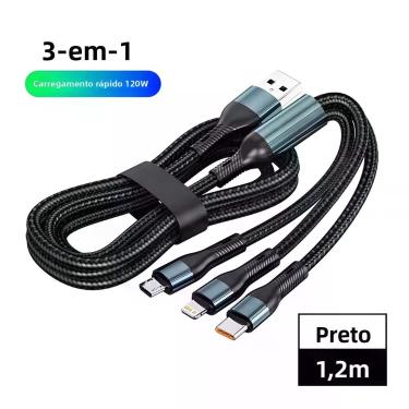 Imagem de Cabo USB Tipo C 3 Em 1 De Carregamento Rápido 6A 120W Para iPhone Sams