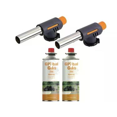 Imagem de Kit 2 maçarico culinário automatico controle de chama  + 2 refil gás b