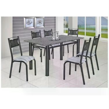 Imagem de Mesa de Jantar 6 Cadeiras Retangular Aço Tampo Granito Poeme Ciplafe, 