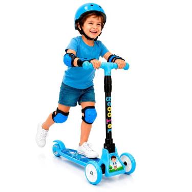 Imagem de Patinete Infantil Azul 3 Rodas Dobrável E Regulável Até 40kg Presente