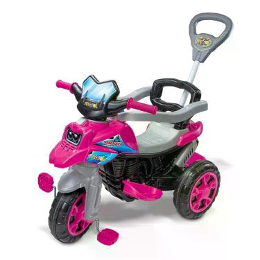 Imagem de Triciclo Infantil Moto com Pedal e Haste Removível Estimula Coordenação Motora Rosa 30KG