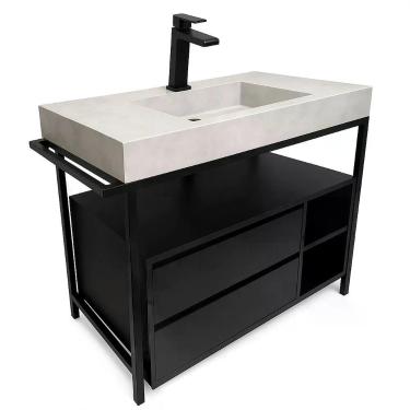 Imagem de Gabinete Banheiro Ferro Steel Wood 80x45cm Concreto
