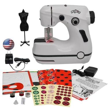 Imagem de Miraculous Joaninha – Mini máquina de costura da Marinette para iniciantes e crianças, máquina portátil de velocidade dupla com tecido Miraculous , manequim preto, recortes de máscara de super-herói e