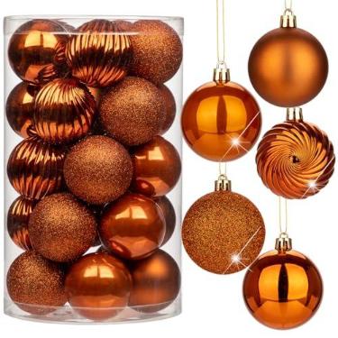 Imagem de Enfeites de bolas de Natal laranja acastanhado de 6 cm, 25 peças, conjunto de enfeites de Natal inquebráveis, enfeite de bolas de Halloween, enfeite laranja acastanhado para festa de Natal
