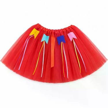 Imagem de Saia de Tule Junina Infantil com Bandeirinhas e Fitas 30CM Vermelha Extra Festas