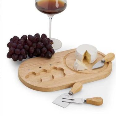 Imagem de Kit Para Queijo Completo Tábua Madeira 3 Utensílios Gourmet Entrega Ág