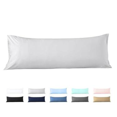 Imagem de Capa de travesseiro corporal 50 x 182 cm, 100% algodão egípcio, 600 fios, suave para a pele, 1 pacote com fecho de zíper 50 x 182, cinza prateado