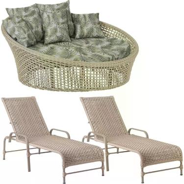 Imagem de Kit Chaise Hungria E Espreguiçadeiras Catar Trama Original Rami