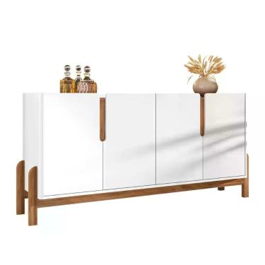 Imagem de Buffet Aparador 4 Portas Sala de Jantar Nay C14 Branco/Cedro - Mpozena