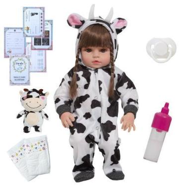 Imagem de Bebê Reborn Articulado Realista Roupa De Vaquinha E Pelúcia - Cegonha 