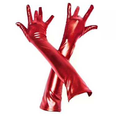 Imagem de Luva Longo 3/4 Fechada Lycra Cirré Brilhante Festa Show Vermelho M291