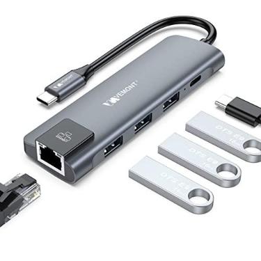 Imagem de VEMONT Hub USB C 5 em 1, adaptador multiportas tipo C com Gigabit Ethernet, 3 hub USB 3.0 para dados, entrega de energia de 100 W, hub USB para laptop, MacBook ou iPad e outros dispositivos USB C