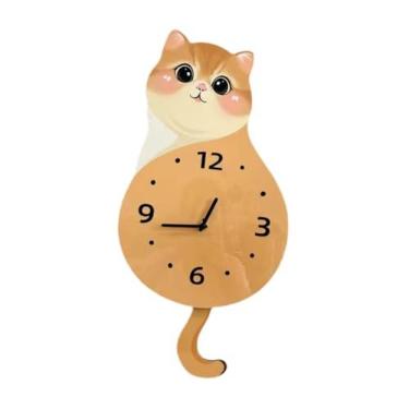 Imagem de Bothyi Relógio de parede de gato, arte de parede, ornamento, criativo, silencioso, simples, moderno, decoração de casa, relógio decorativo para sala de, Rabo Abanando 50x26cm