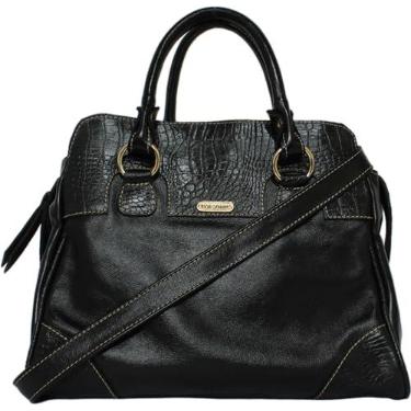 Imagem de Bolsa Feminina de Couro Legitimo Grande de ombro, alça removivel 091 (Preta com croco)