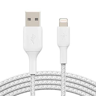 Imagem de Belkin cabo Lightning trançado (cabo de carregamento Lightning para USB para iPhone, iPad, AirPods) cabo de carregamento certificado MFi, cabo Lightning trançado, 2 m, branco (CAA002bt2MWH)
