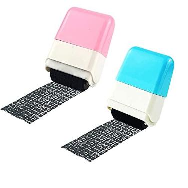 Imagem de 2 carimbos de proteção de identidade, carimbo de segurança amplo para proteção de privacidade, bloqueio de identidade e bloqueador de endereço (rosa e azul)