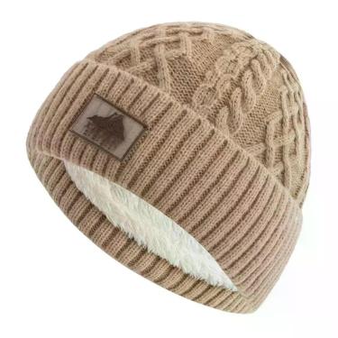 Imagem de Gorro de Inverno Emaús Acessórios Malha com Forro em Pelúcia Tamanho Único Bege Unissex