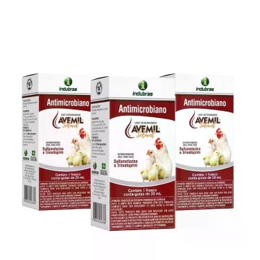 Imagem de 3 Avemil Solúvel 20ml Indubras Antibacteriano Para Aves