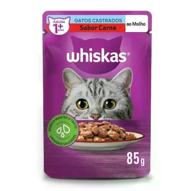 Imagem de Ração Úmida para Gatos Castrados Whiskas Sabor Carne 85g, Carne ao Mol