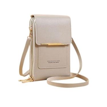 Imagem de Bolsa Feminina "TouchBag" 2 em 1 – Couro Sintético Vegano, Visor Touch Transparente, Alça Transversal, Design Compacto e Espaçoso – Cinza Premium