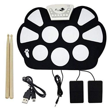 Imagem de Bateria Eletrônica Musical Digital Roll Up Drum 2 Pedais Baqueta Exbom W758