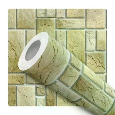 Imagem de Papel De Parede Adesivo Lavável Sala Pedra Rustica Degrade Verde Claro
