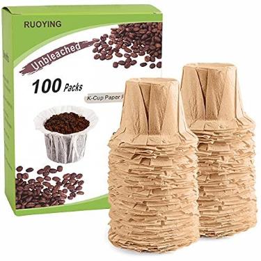 Imagem de K cup Filtros de papel de café descartáveis para copos K reutilizáveis, filtros descartáveis Keurig K, serve para todas as marcas de filtro de dose única Keurig (100, natural SEM tampa)