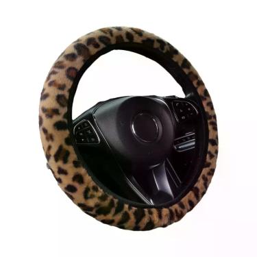Imagem de Capa De Volante Curta De Pelúcia Quente Com Estampa De Leopardo Em Pel