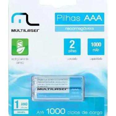 Imagem de Pilha Recarregavel AAA 1000MAH CB051 - Blister com 2 - Multilaser