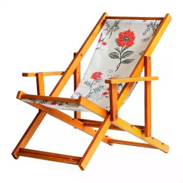 Imagem de Espreguiçadeira Preguiçosa Reclinável Madeira Maciça Assento em Tecido Hidro-repelente Regulável Cinza Floral
