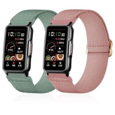 Imagem de Lzwldan Pacote com 2 pulseiras de relógio de nylon elástico compatíveis com relógio inteligente Mindrose H80 de 3,7 cm, pulseiras elásticas macias para relógio Mindrose H80 Fitness Trackers IP68 para