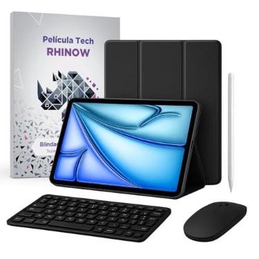 Imagem de Kit Capa Preta Slim com suporte de caneta para iPad Air 13”/Pro 12.9” e Pro 13" : Película de vidro + Caneta Precision + Teclado e Mouse (Rhinow)